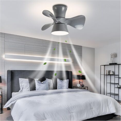 Ventilateur de plafond 55cm avec lumière et télécommande, Ventilateur de plafond LED à intensité variable, 6 vitesses, minuterie, 3 lames, Gris