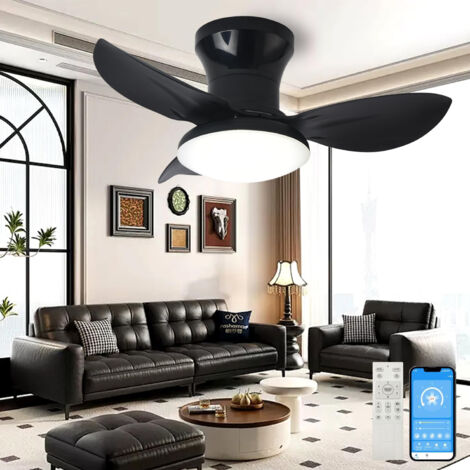 Ventilateur de plafond 65 cm avec éclairage, télécommande/application, variateur d'intensité, 6 vitesses de ventilation, minuterie, réversible (noir)