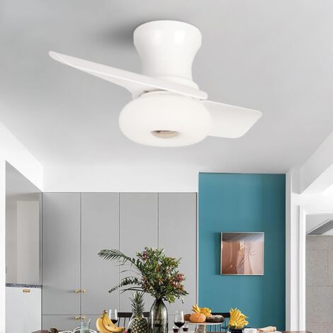 Ventilateur de plafond 80 cm avec éclairage et télécommande, plafonnier LED à intensité variable avec ventilateur, 6 vitesses, minuteur, Blanc