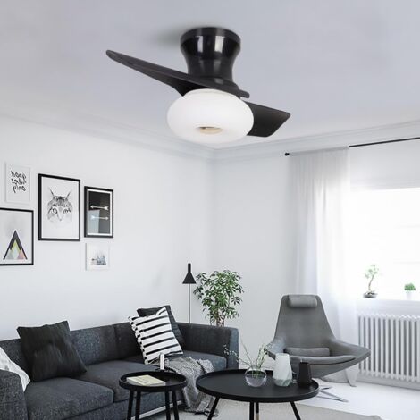 Ventilateur de plafond 80 cm avec éclairage et télécommande, plafonnier LED à intensité variable avec ventilateur, 6 vitesses, minuteur, noir