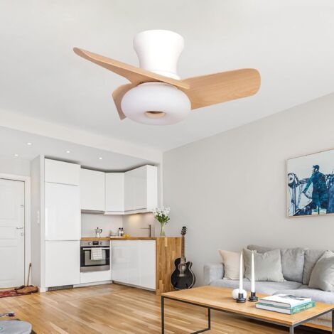 Ventilateur de plafond 80 cm avec lumière, télécommande/contrôle par application, plafonnier LED à intensité variable avec ventilateur, 6 vitesses