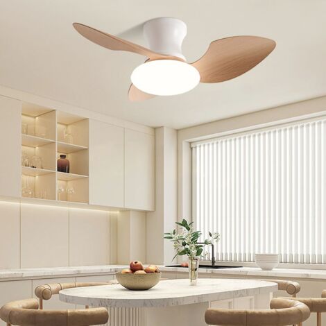 Ventilateur de plafond 80cm avec lumière et télécommande, Ventilateur de plafond LED à intensité variable, 6 vitesses, minuterie, 3 lames