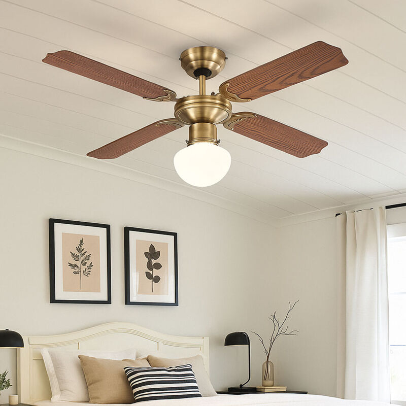 Ventilateur de plafond led avec interrupteur à tirette Lampe de ventilateur plafond 3 vitesses Ventilateur plafonnier, marche avant-arrière, chêne