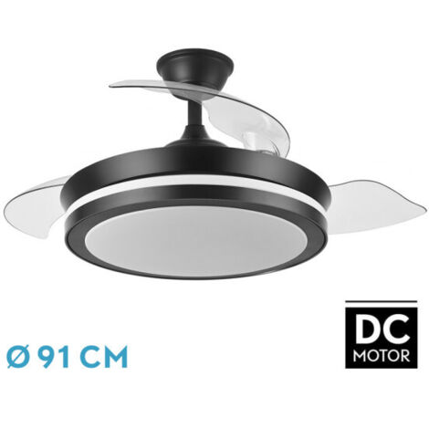 Ventilateur de plafond à pales repliables à 6 vitesses avec éclairage LED (72W 3CCT 6120lm) IP20 couleur noir