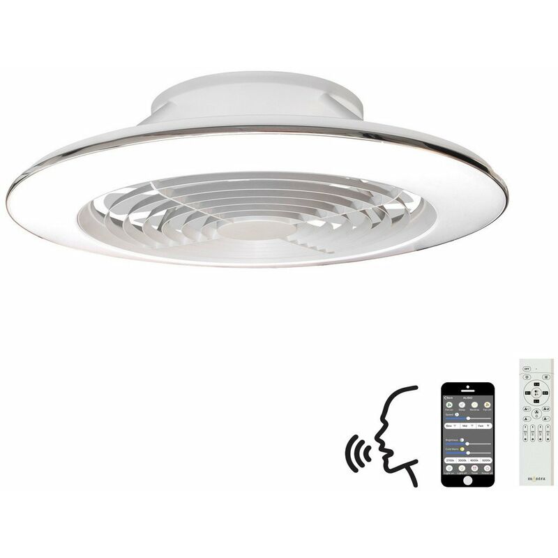 Mantra Alisio XL Plafonnier LED à intensité variable et ventilateur réversible 58 W CC, blanc, télécommande, APP et commande vocale Alexa/Google