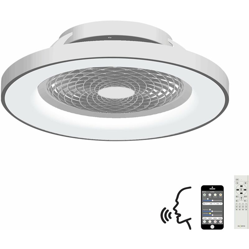 Tibet Plafonnier led à intensité variable et ventilateur cc 35 w, télécommande, app et commande vocale Alexa/Google, argent - Mantra