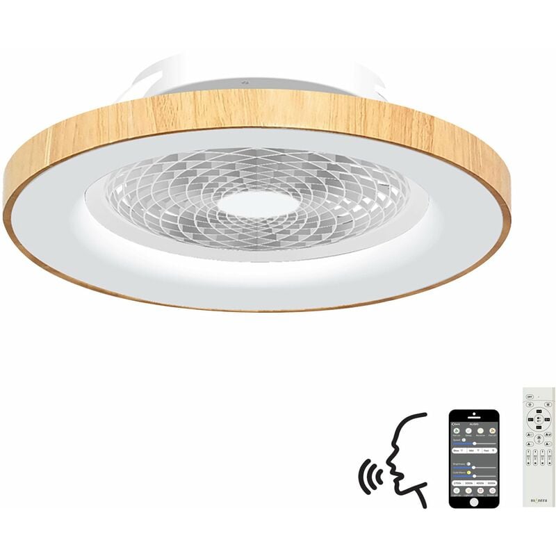 Mantra Tibet Plafonnier LED à intensité variable et télécommande de ventilateur CC 35 W, APP, commande vocale Alexa et Google, effet bois/blanc