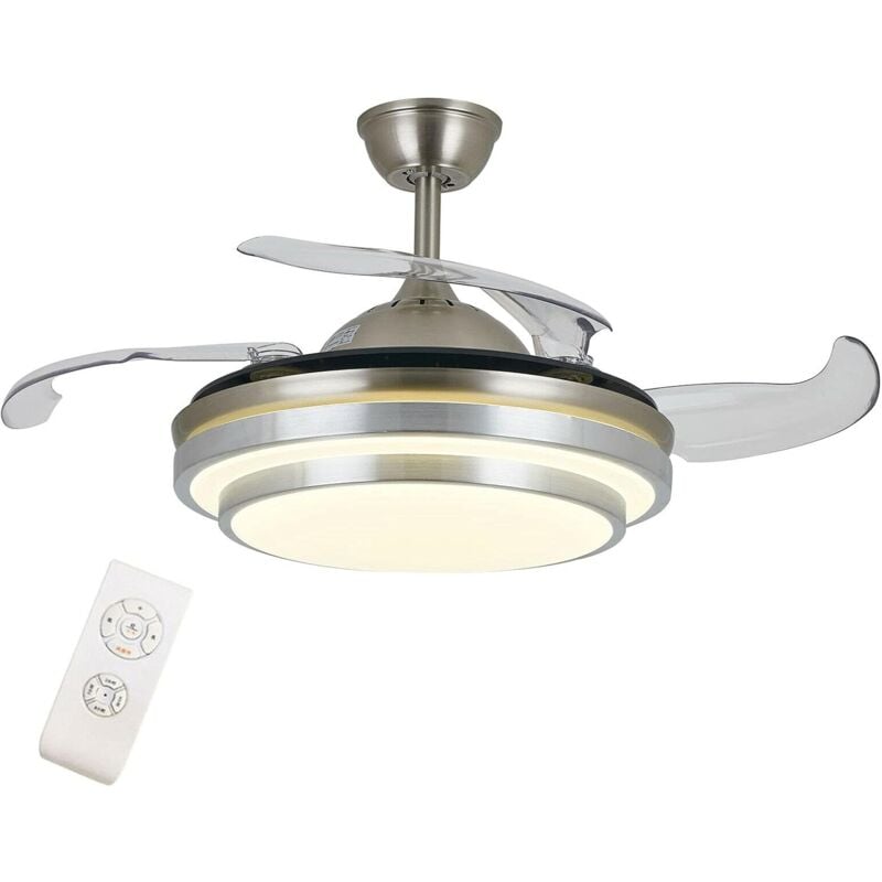 Gojoy - Ventilateur de Plafond avec Éclairage de Ventilateur Léger avec Télécommande 36 pouces 4 Lames Argent