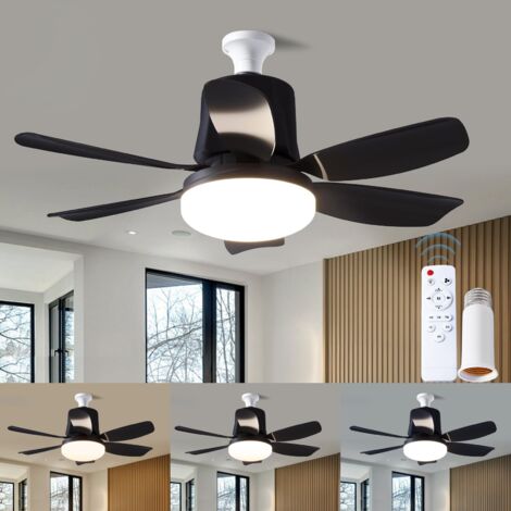 Ventilateur de plafond avec éclairage et télécommande, ampoule LED à intensité variable, 3 couleurs 3000K-6500K, 1550 lumens, ventilateur de plafond à visser pour chambre, salon, cuisine, garage - Noi