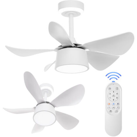 Ventilateur de plafond avec éclairage et télécommande, Lampe de plafond Ventilateur silencieux, ABS Pales, LED Lampe Ventilateur Plafond pour Chambre Salon Cuisine (Blanc)