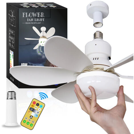 Ventilateur de plafond avec éclairage intégré 2 en 1, 3 vitesses, 3 températures de couleur (3000K-6500K), télécommande, luminosité réglable, diamètre 52 cm, blanc