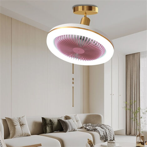 Ventilateur de plafond avec éclairage intégré, 30 W, intensité variable, éclairage tricolore, plafonnier LED, idéal pour le salon, les cuisines et les combles (rose)