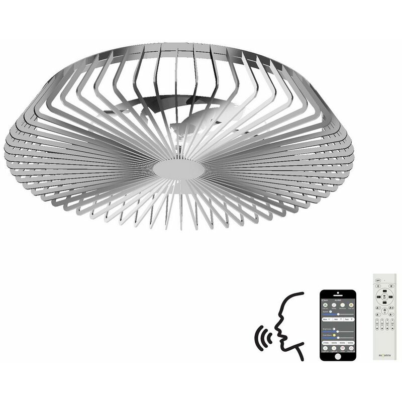 Mantra - Himalaya Plafonnier led à intensité variable et ventilateur cc 35 w, télécommande, app et commande vocale Alexa/Google, argent