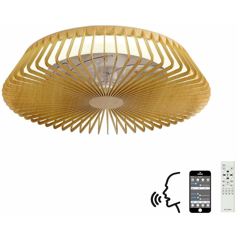 Mantra - Himalaya Plafonnier led à intensité variable et ventilateur cc 35 w, télécommande, app et commande vocale Alexa/Google, bois