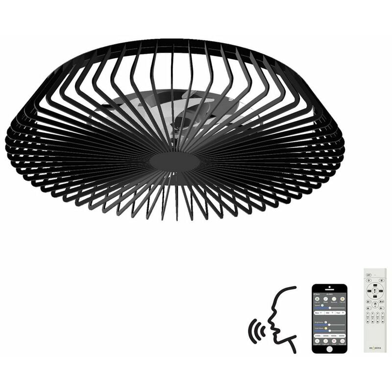 Mantra - Himalaya Plafonnier led à intensité variable et ventilateur cc 35 w, télécommande, app et commande vocale Alexa/Google, noir