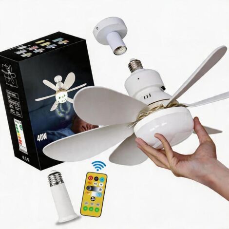 Ventilateur de Plafond avec Éclairage LED Silencieux 40W Télécommande E26 E27 Blanc Chambre Salon Salle à Manger Bureau Garage
