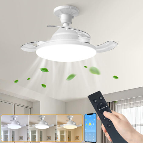 Ventilateur de plafond avec éclairage LED, télécommande/application, petit ventilateur LED, 4 vitesses, intensité variable, φ 38 cm (avec culot E27)