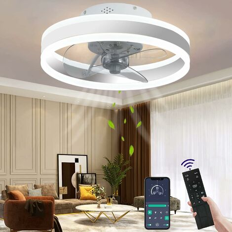Ventilateur de plafond avec éclairage, silencieux, moderne à LED avec télécommande, minuteur, ventilateur, plafonnier, salle à manger (couleur : blanc, taille : 40 cm)