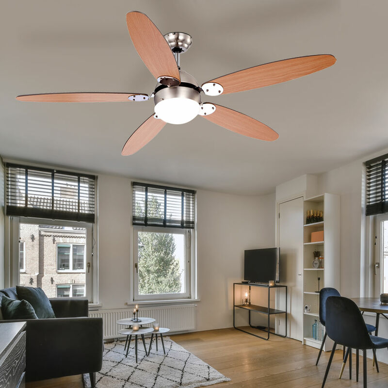 Ventilateur de plafond led Lampe de plafond Retour avant 3 niveaux Interrupteur à tirette Lampe de salon, montage sur plafond incliné, 1x 4,5W 470Lm