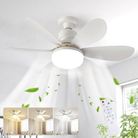 Ventilateur de Plafond avec Lumière et Telecommande, 52CM 40W Petit Dimmable Ventilateur Plafond LED avec Douille E27, 6 Pales,3 Vitesses,Timing