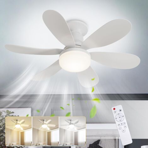 Ventilateur de Plafond avec Lumière et Telecommande, 52CM Petit Dimmable Ventilateur Plafond LED avec Douille E27, 6 Pales, 3 Vitesses,Timing