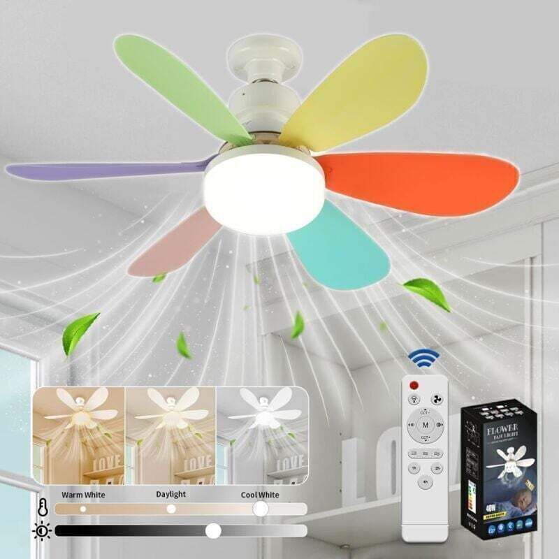 Ventilateur de Plafond avec Lumière et Telecommande, LED Ventilateur Dimmable Plafonnier avec 40W E27 Lampe Intégrée, 6 Pales, 3 Vitesses,