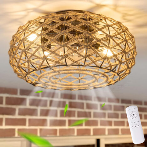 Ventilateur de plafond avec lumière et télécommande, Lustre de style bohème avec ventilateur, Plafonnier, 6 vitesses, minuterie, φ 40CM