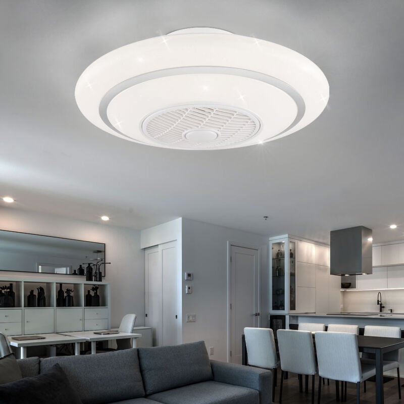 Ventilateur de plafond avec lumière et télécommande plafonnier ventilateur plafonnier effet étoile lampe lumière du jour, cct, métal, blanc, 1x led