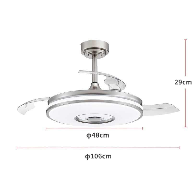 Sifree - Ventilateur de plafond avec lumière et télécommande, Ventilateur de plafond avec lumière chambre variateur 3 couleurs+6 vitesses - argent