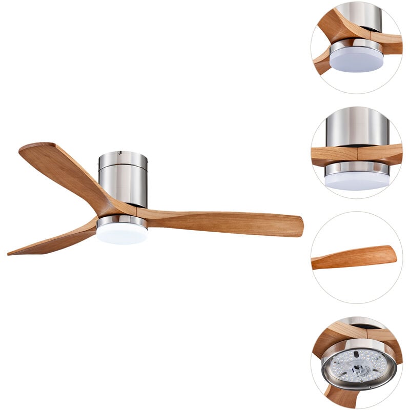 Sifree - Ventilateur de plafond réversible, Ventilateur de plafond réversible avec lumière 3 color dimming, Ventilateur de plafond en bois silencieux