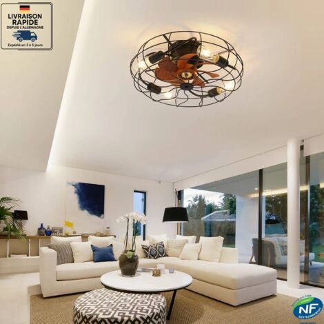 Ventilateur de plafond avec lumière, télécommande-50,8 x 50,8 x 25 cm, avec ampoule, style industriel, ABS + métal, noir