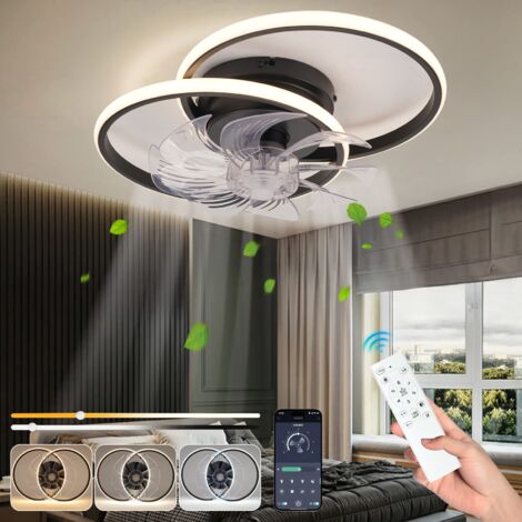 Ventilateur de plafond avec lumière, télécommande/app, plafonnier LED à intensité variable avec ventilateur, 3 températures de couleur, 6 vitesses