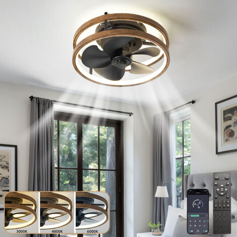 Ventilateur de plafond avec lumière, télécommande/contrôle APP, ventilateur LED à intensité variable avec lumière, 3000-6000K, 6 vitesses, 33 cm