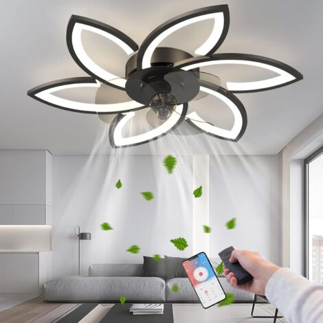 Ventilateur de plafond avec lumières, plafonnier LED à intensité variable 3 couleurs, télécommande et application, 6 vitesses, minuterie, 78 cm