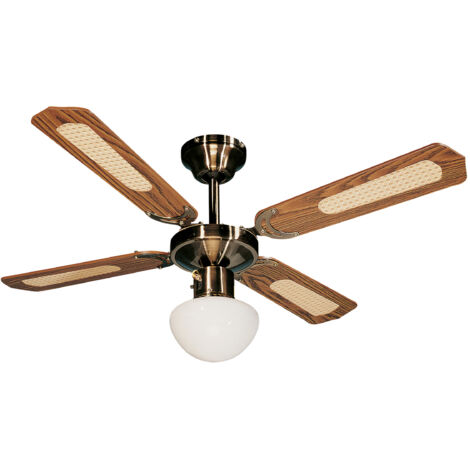 Ventilateur de plafond BALI en bois noyer 50W – 4 pales – Diamètre 107 cm – 3 vitesses – Éclairage E27 60W (non inclus) – Farelek