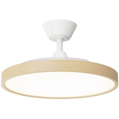Ventilateur de plafond BOMBAY ESTILO M Lite Ø106cm couleur bois clair – Pales rétractables transparentes, LED 29 W dimmable, moteur DC