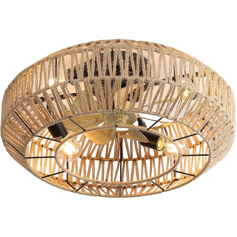 Eifson - Ventilateur de Plafond Cage 56cm, avec 7 Pales en Bois, 4 Ampoules E26, 6 Vitesses, Moteur cc Réversible à Télécommande, Style Bohème