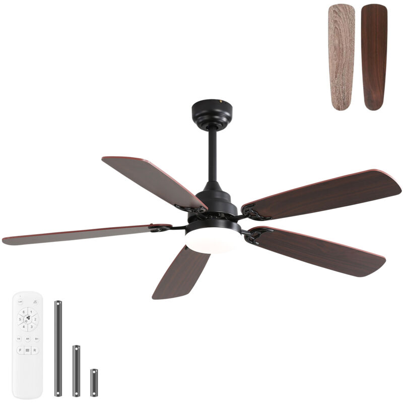 Ventilateur de plafond classique de 132cm avec lumière LED réglable,Vent à 6 vitesses,Moteur DC Télécommande 5 Pales