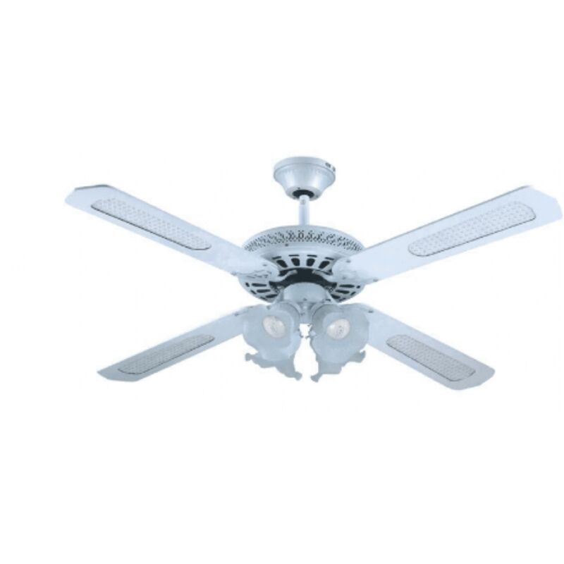 Effe - Ventilateur de plafond Country 70W 3 pales en imitation bois quatre lampes 3 vitesses 130 cm blanc avec marche arrie're