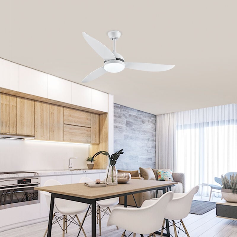 Skecten - Ventilateur de plafond dc avec lumière à intensité variable, 3 lames de diamètre 132cm, 6 vitesses, minuterie, télécommande, blanc