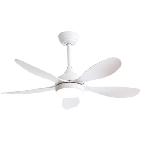 Ventilateur de plafond de 106cm, avec 5 pales de ventilateur en ABS, 6 vitesses, moteur réversible CC, lumière LED 18 W et télécommande pour chambre à coucher, salon - Blanc