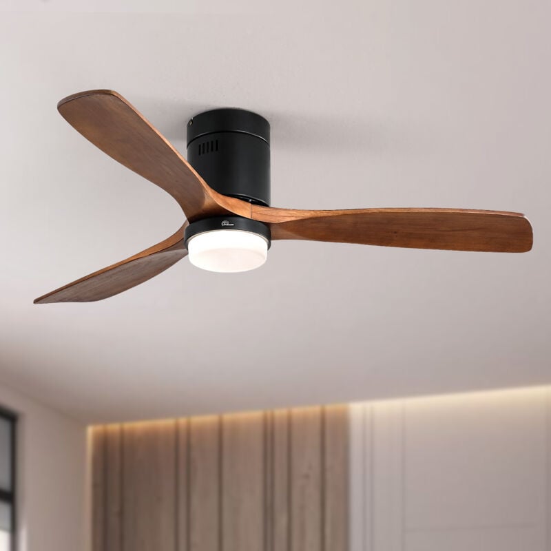 Ventilateur de plafond de 132cm avec lumières 3 pales en bois massif,Télécommande Moteur dc silencieuse Noir
