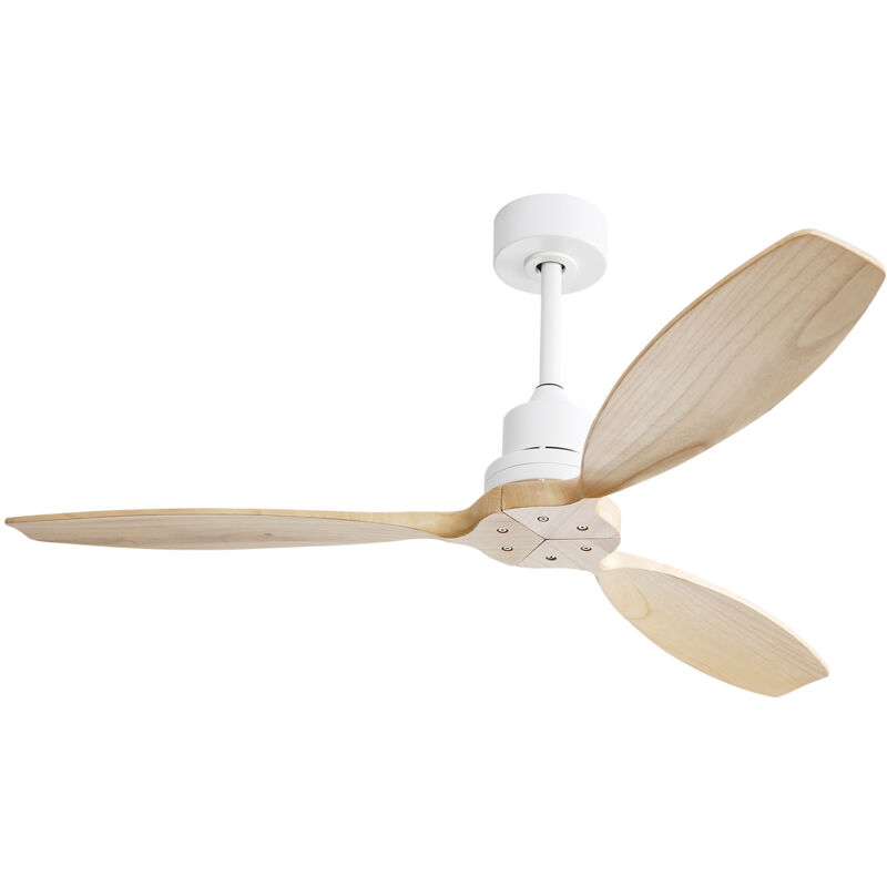 Ventilateur de plafond à profil bas avec lame en bois massif de 52 pouces, sans lumière, télécommande à 6 vitesses, pour Patio et salon