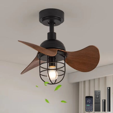 Ventilateur de plafond de 56 cm, télécommande/contrôle APP, ventilateur de plafond en métal avec 2 tiges de suspension, 6 vitesses de vent, minuterie