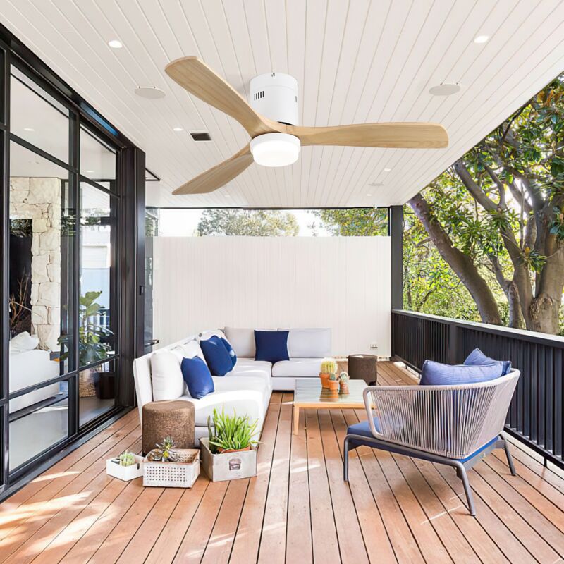 Tanant - Ventilateur de plafond décoratif 132 cm avec télécommande 6 vitesses, 3 pales en bois massif, moteur cc réversible, ventilateur de plafond