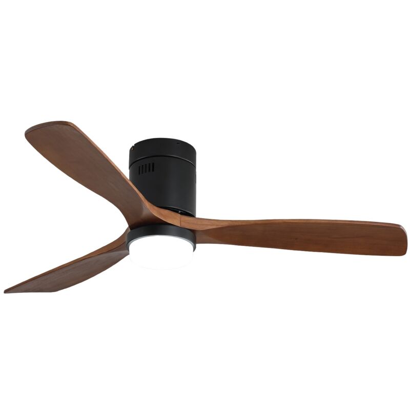 Ventilateur de plafond d'intérieur de 132cm avec éclairage, 3 pales en bois massif, moteur réversible silencieux, télécommande avec éclairage - Noir