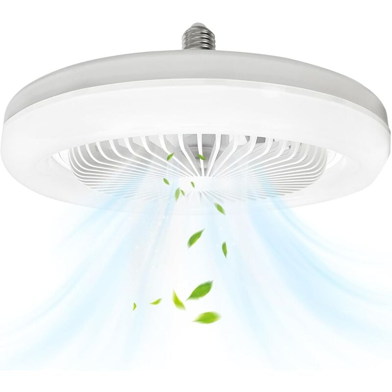 Coocheer - Ventilateur de plafond éclairé, ventilateur de plafond fermé silencieux E27 de 10 pouces, 30W, ventilateur mural portable enfichable pour