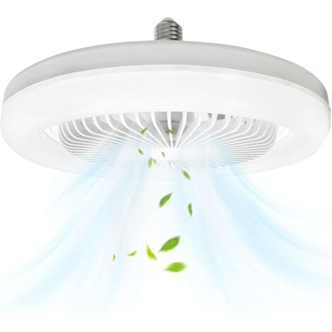 Ventilateur de plafond éclairé, ventilateur de plafond fermé silencieux E27 de 10 pouces, 30W, ventilateur mural portable enfichable pour chambre à coucher et salon，Gradation de trois couleurs