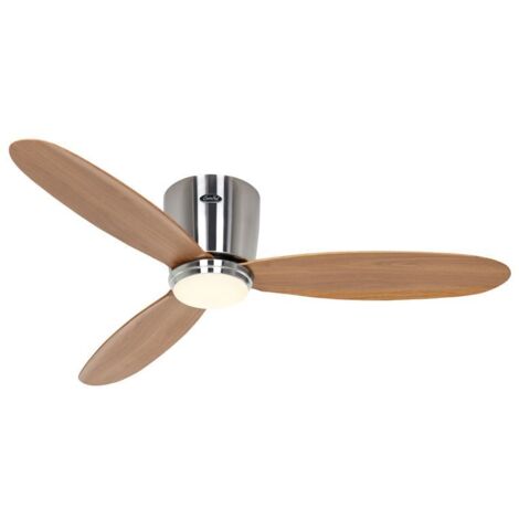 Ventilateur de plafond ECO PLANO II 112, Chrome brossé - Chêne naturel, Wi-Fi avec éclairage