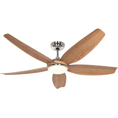 Ventilateur de plafond ECO VOLARE II 142, chrome brossé - Chêne naturel avec éclairage